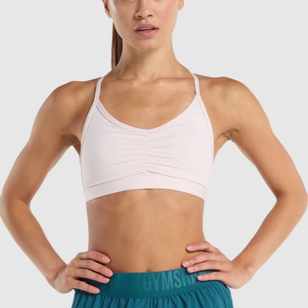 Gymshark Ruched Sports Bra in Cream, size Small.